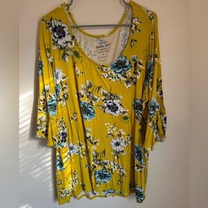 Torrid Yellow Floral Top with Blue and White Accents